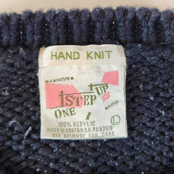 VINTAGE 80s One Step Up Black Retro Print Acrylic Pullover Sweater Women’s Large - Picture 2 of 5